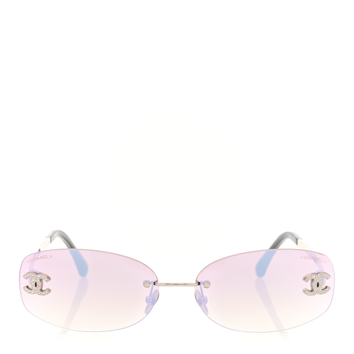 Metal Mirrored Crystal CC Oval Sunglasses 71559 Pink