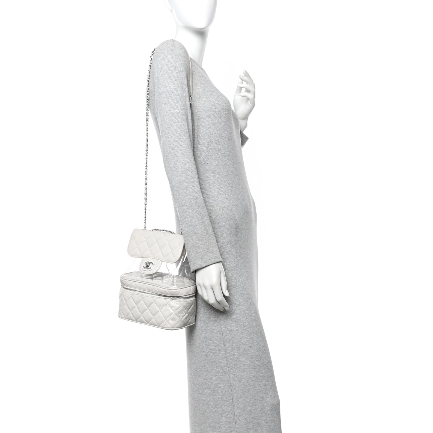 Crumpled Calfskin PVC Quilted Flap White