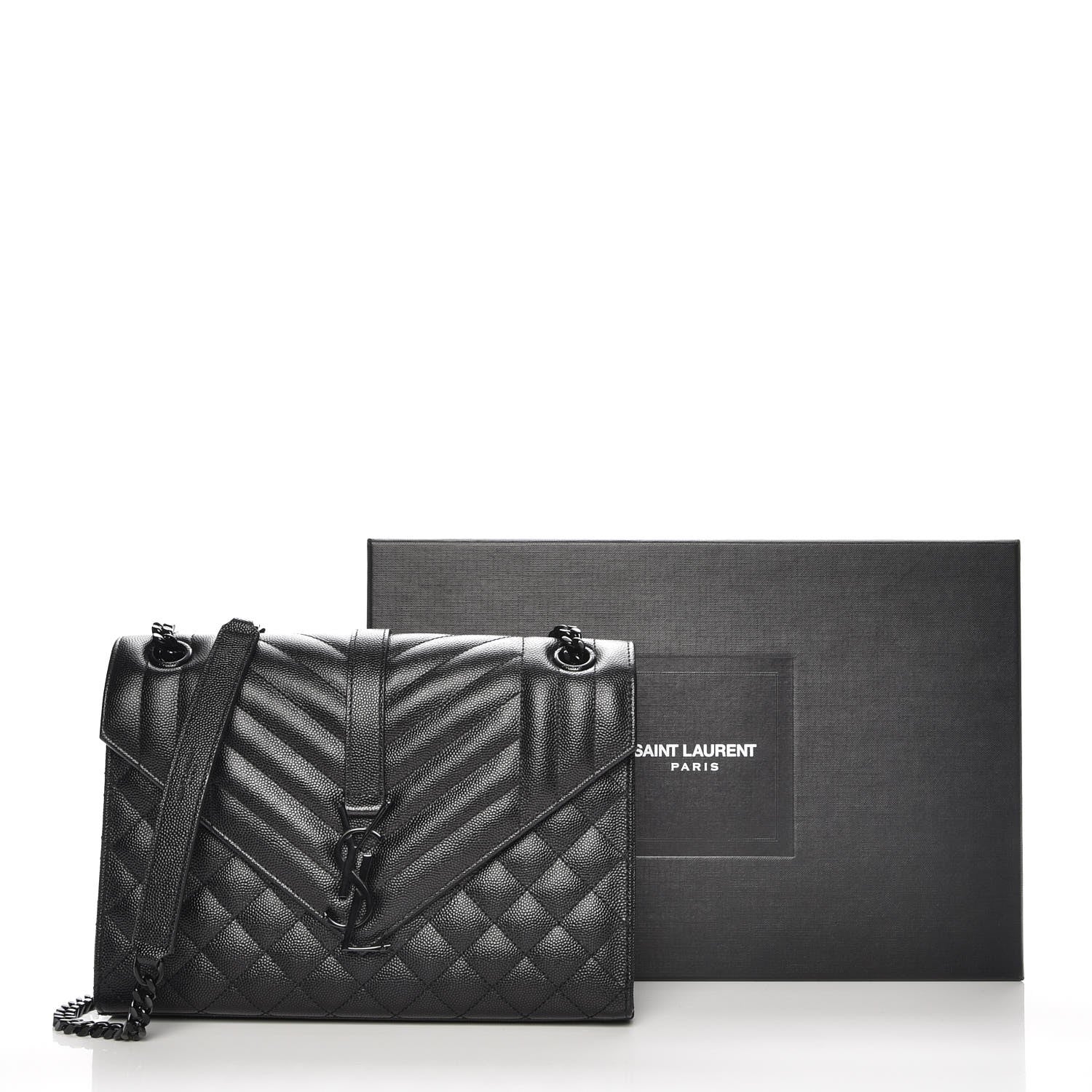 Saint Laurent Grain De Poudre Textured Mixed Matelasse Triquilt Medium Monogram Satchel Black 7 of 7