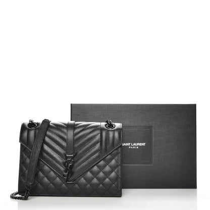 Saint Laurent Grain De Poudre Textured Mixed Matelasse Triquilt Medium Monogram Satchel Black 7 of 7