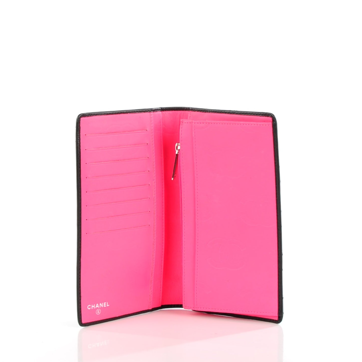 Calfskin Quilted Cambon Yen Wallet Black