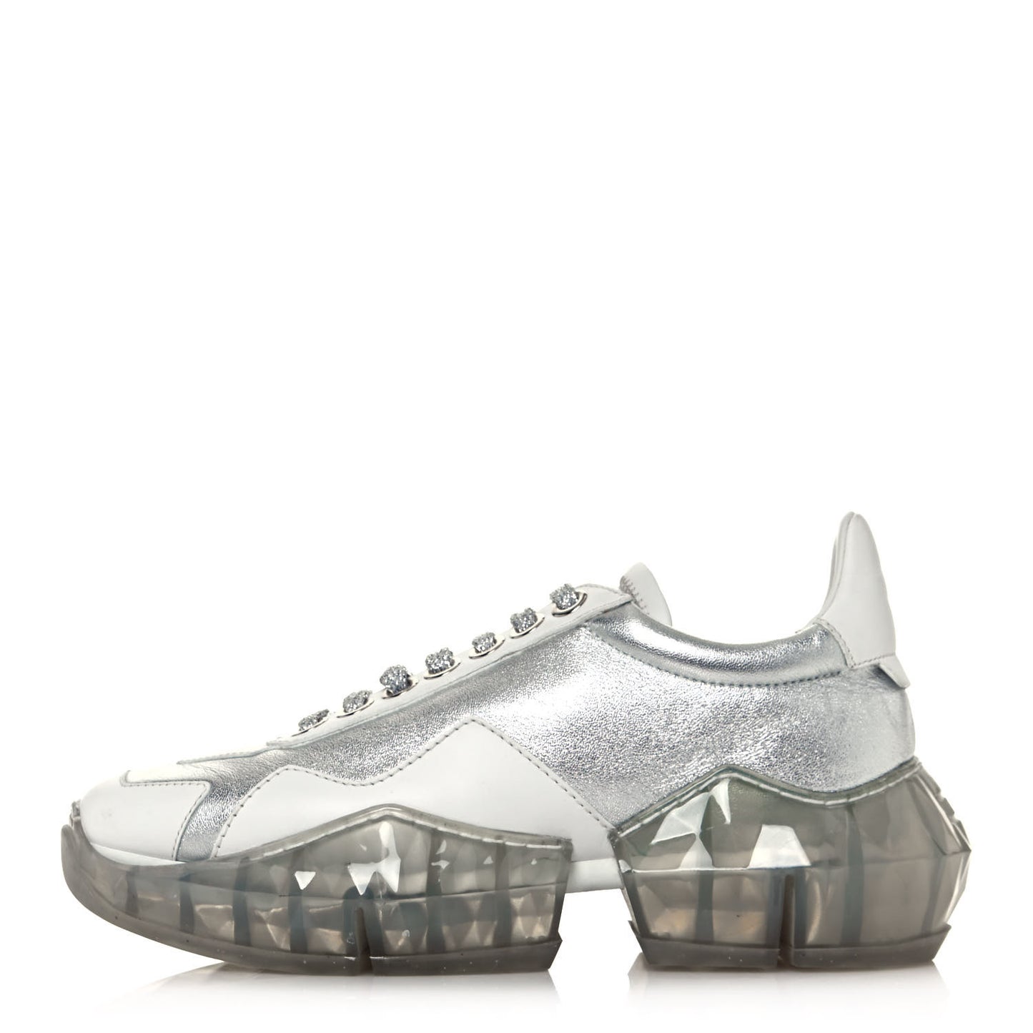 Metallic Calfskin Womens Diamond F Low Top Sneaker 36.5 White Silver