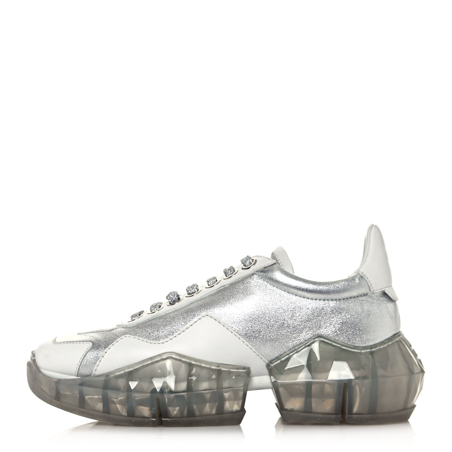 Jimmy Choo Metallic Calfskin Womens Diamond F Low Top Sneaker 36.5 White Silver 1 of 10