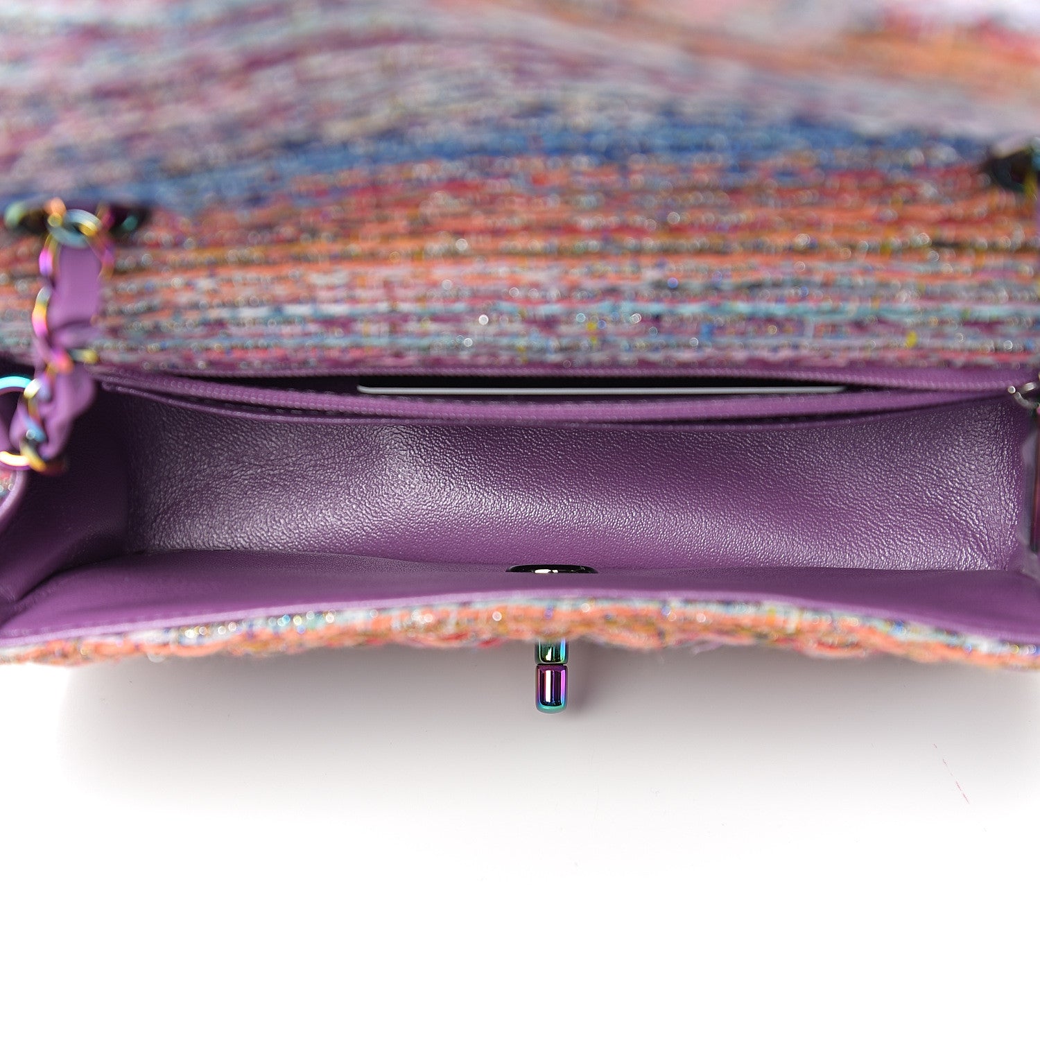 Chanel Tweed Quilted Mini Rectangular Flap Blue Pink Orange 6 of 10