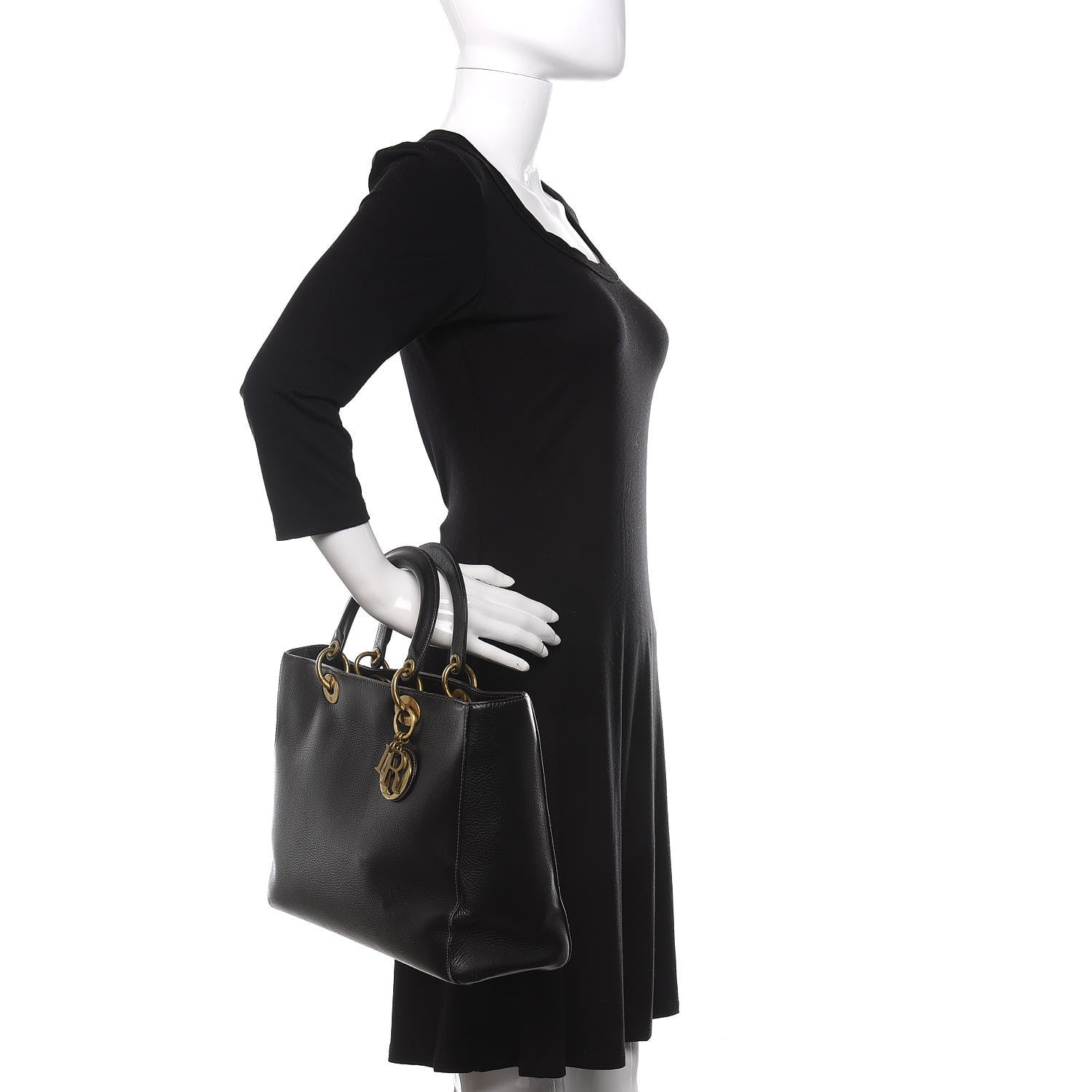 Christian Dior Grained Calfskin Large Lady Dior Black 2 of 10