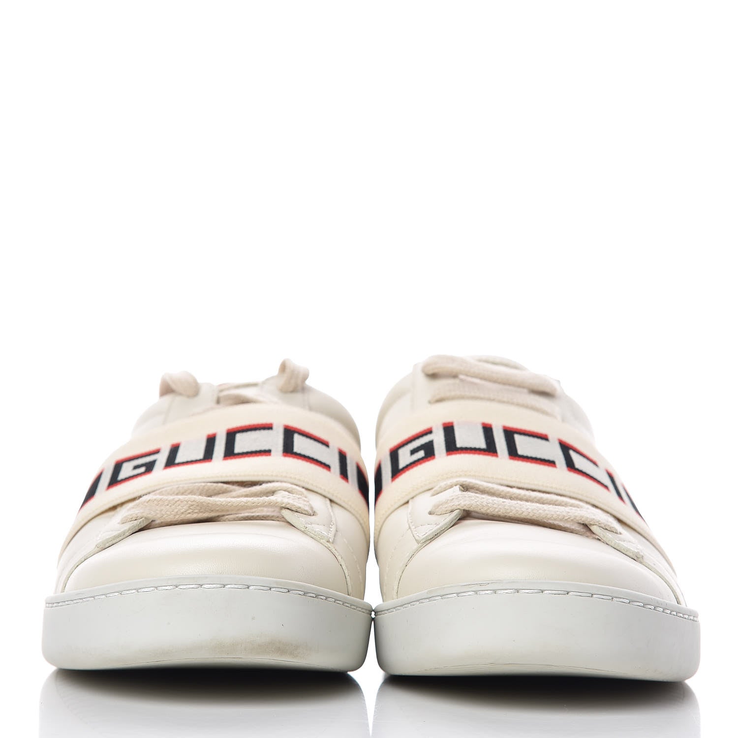 Gucci Calfskin Stripe Womens New Ace Sneakers 37.5 New Mystic White Ecru Red Flame 2 of 15