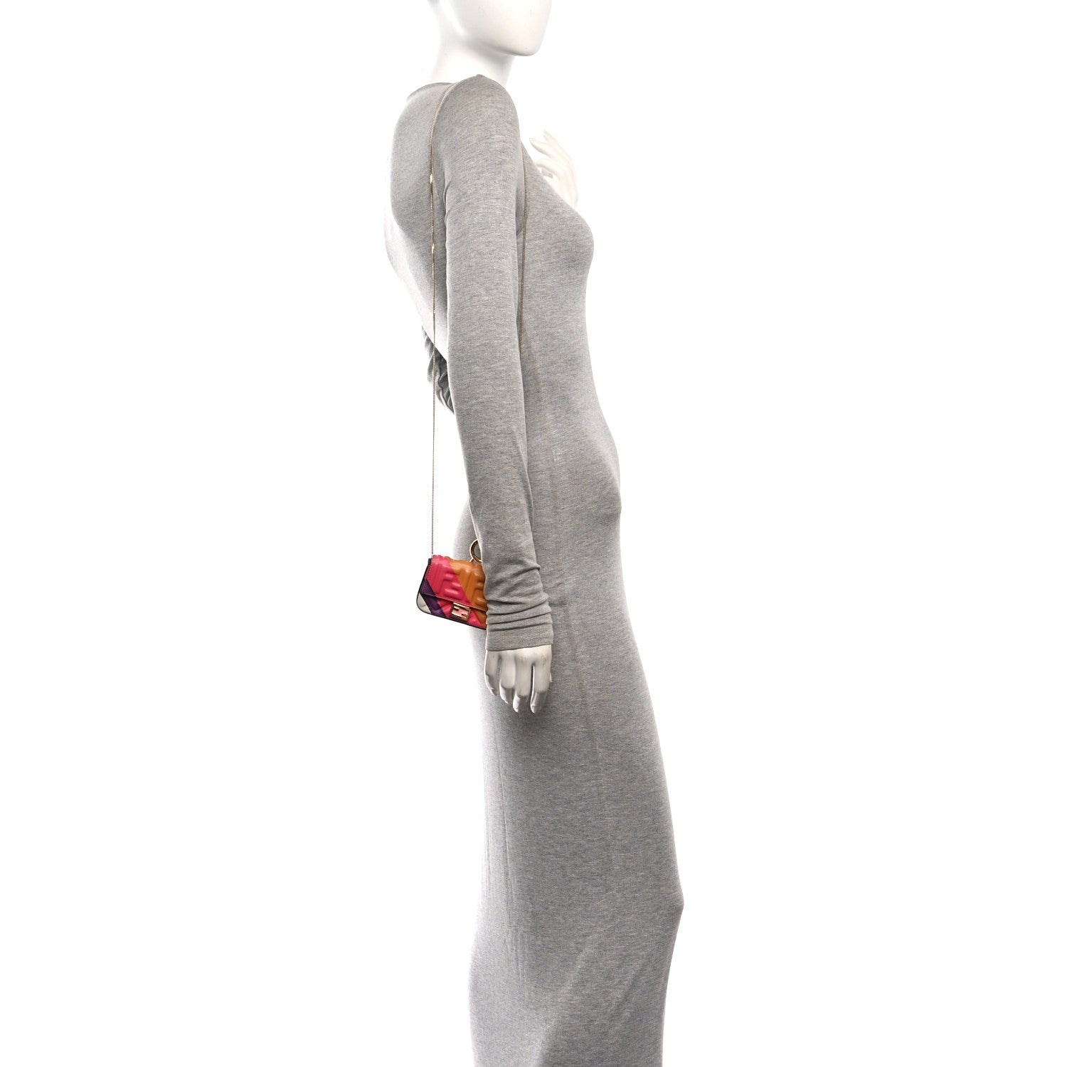 Fendi Nappa FF Embossed Line Print Nano Baguette Charm White Multicolor 2 of 12