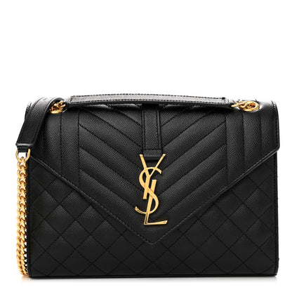 Saint Laurent Grain De Poudre Textured Mixed Matelasse Triquilt Medium Monogram Satchel Black 1 of 10