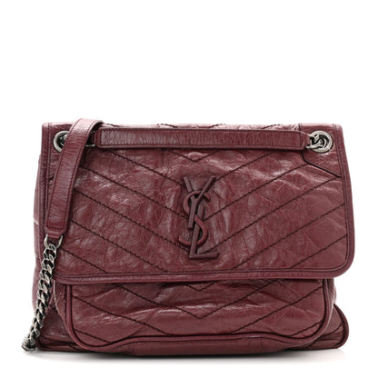 Saint Laurent Crinkled Calfskin Matelasse Monogram Medium Niki Chain Satchel Burgundy 1 of 11