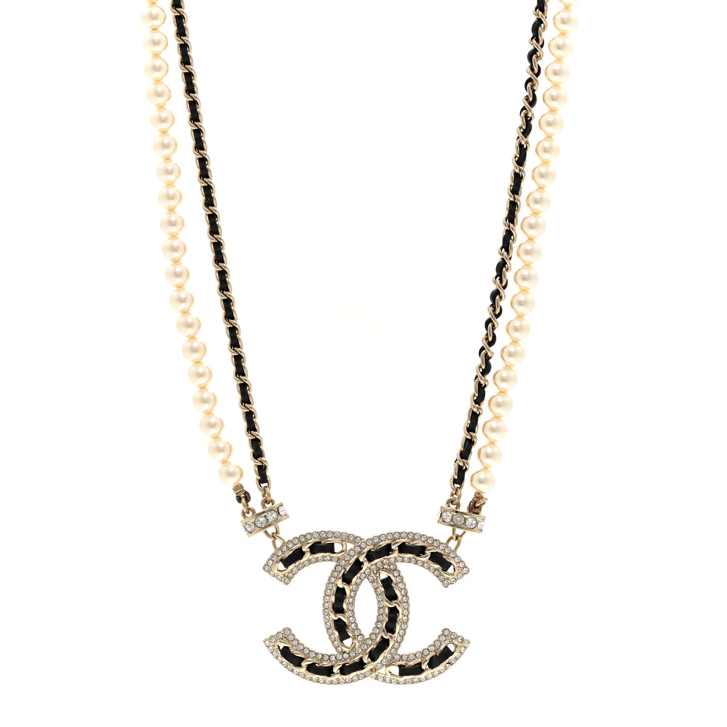 Chanel Crystal Pearl Lambskin CC Chain Choker Gold Black 1 of 6