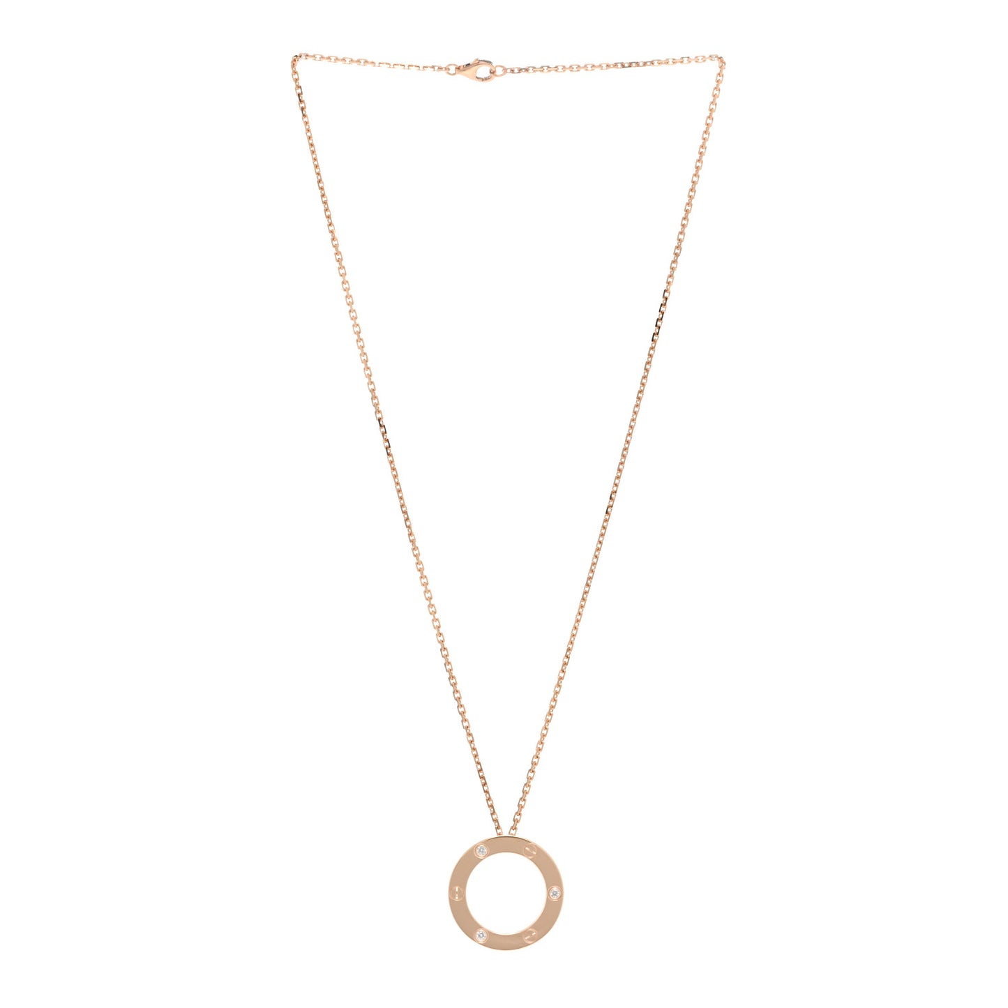 18K Pink Gold 3 Diamonds LOVE Pendant Necklace