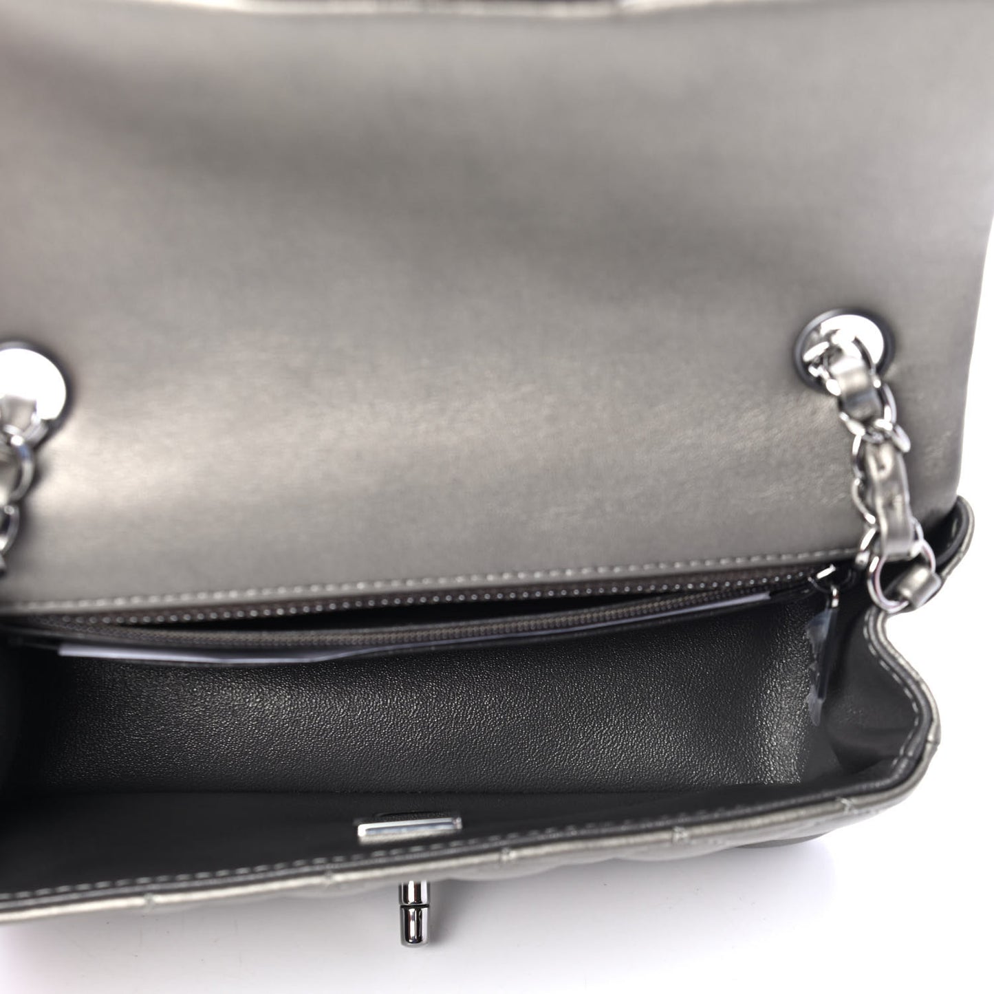 Metallic Calfskin Quilted Mini Rectangular Flap Ruthenium