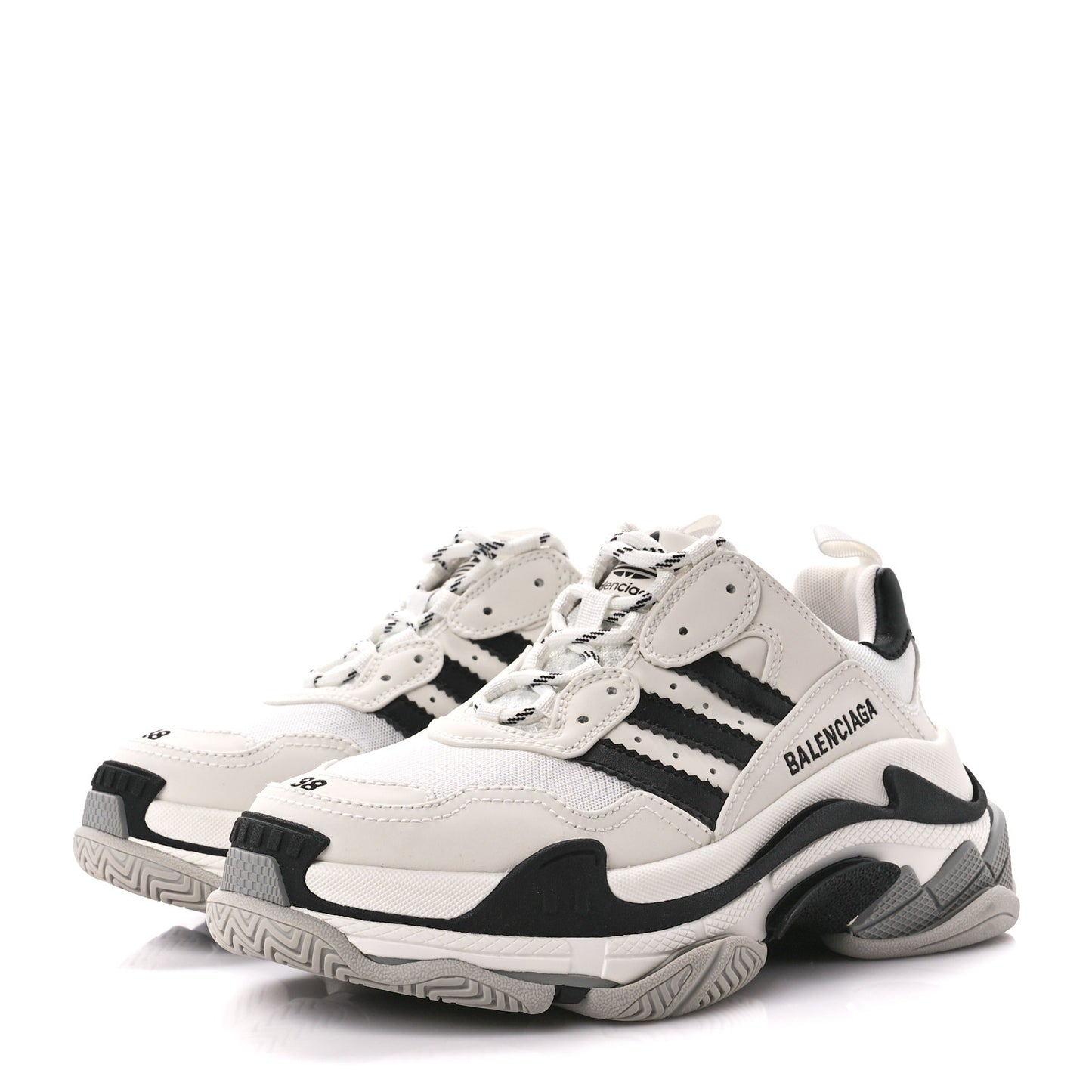 X ADIDAS Fabric Mesh Womens Triple S Sneakers 38 White Black Light Grey Grey