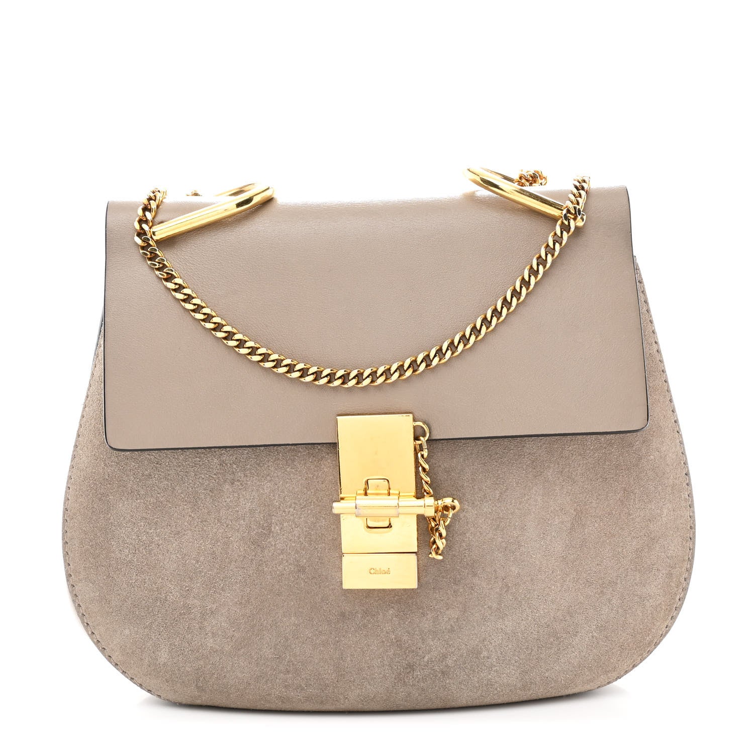 Chloe Suede Smooth Calfskin Drew Shoulder Bag Motty Grey 1 of 10
