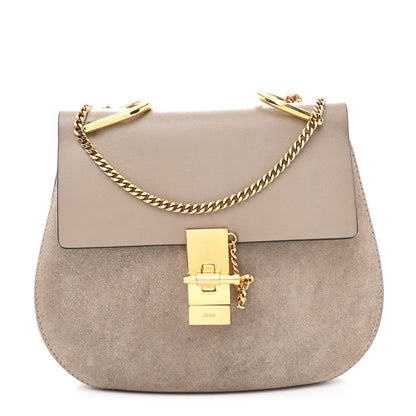 Chloe Suede Smooth Calfskin Drew Shoulder Bag Motty Grey 1 of 10