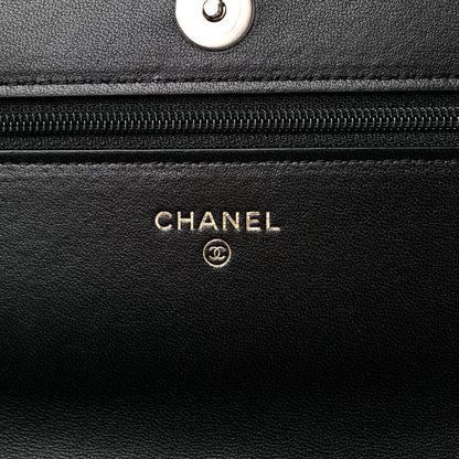 Chanel Lambskin Quilted Pearl Wallet On Chain WOC Black 5 of 14