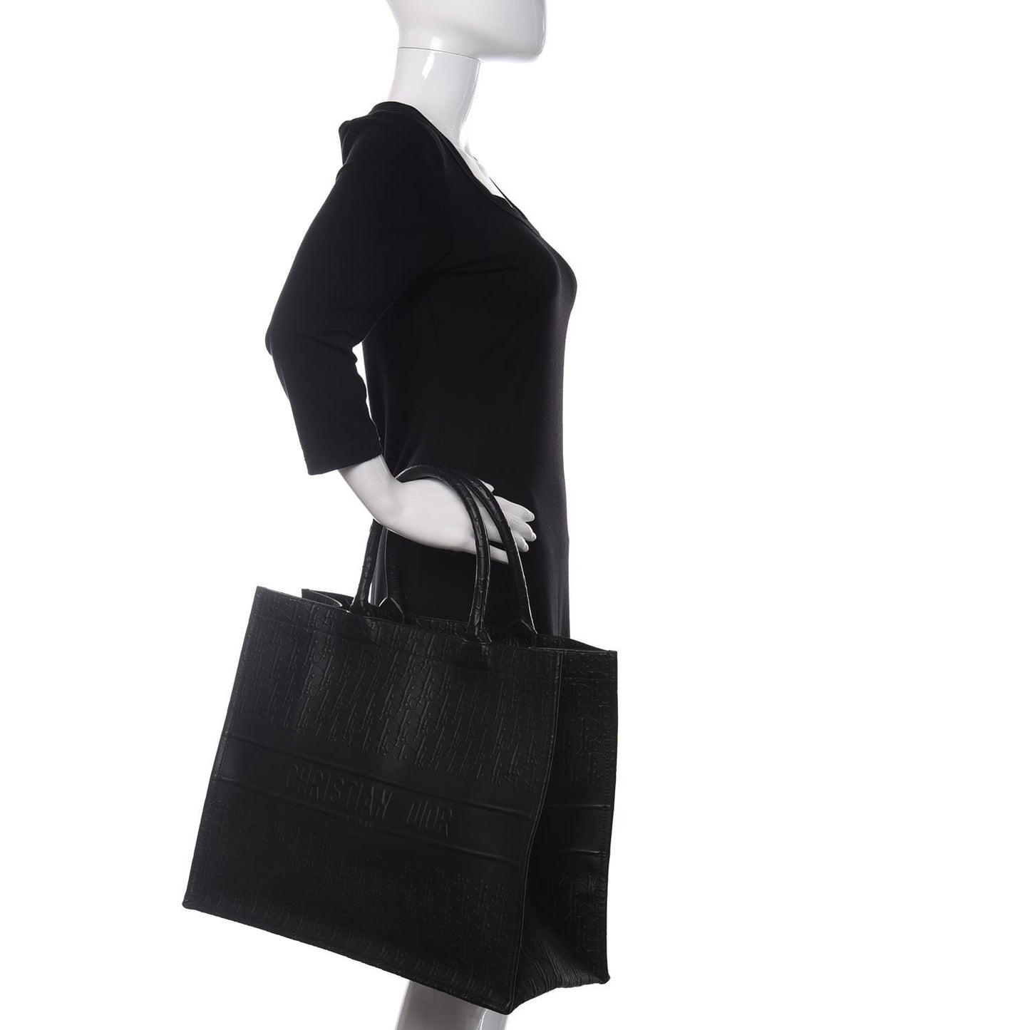 Oblique Calfskin Embossed Book Tote Black