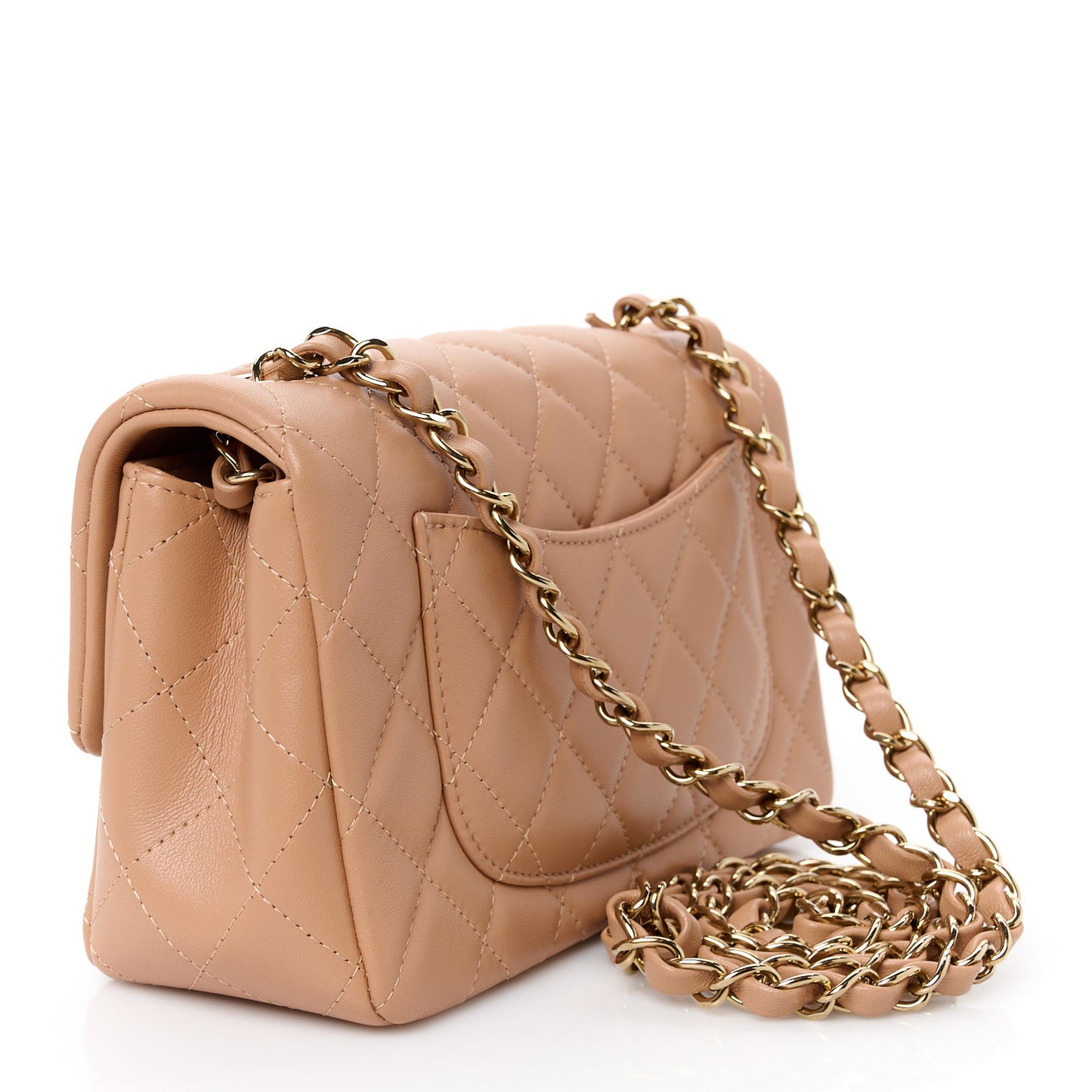 Lambskin Quilted Mini Rectangular Flap Dark Beige