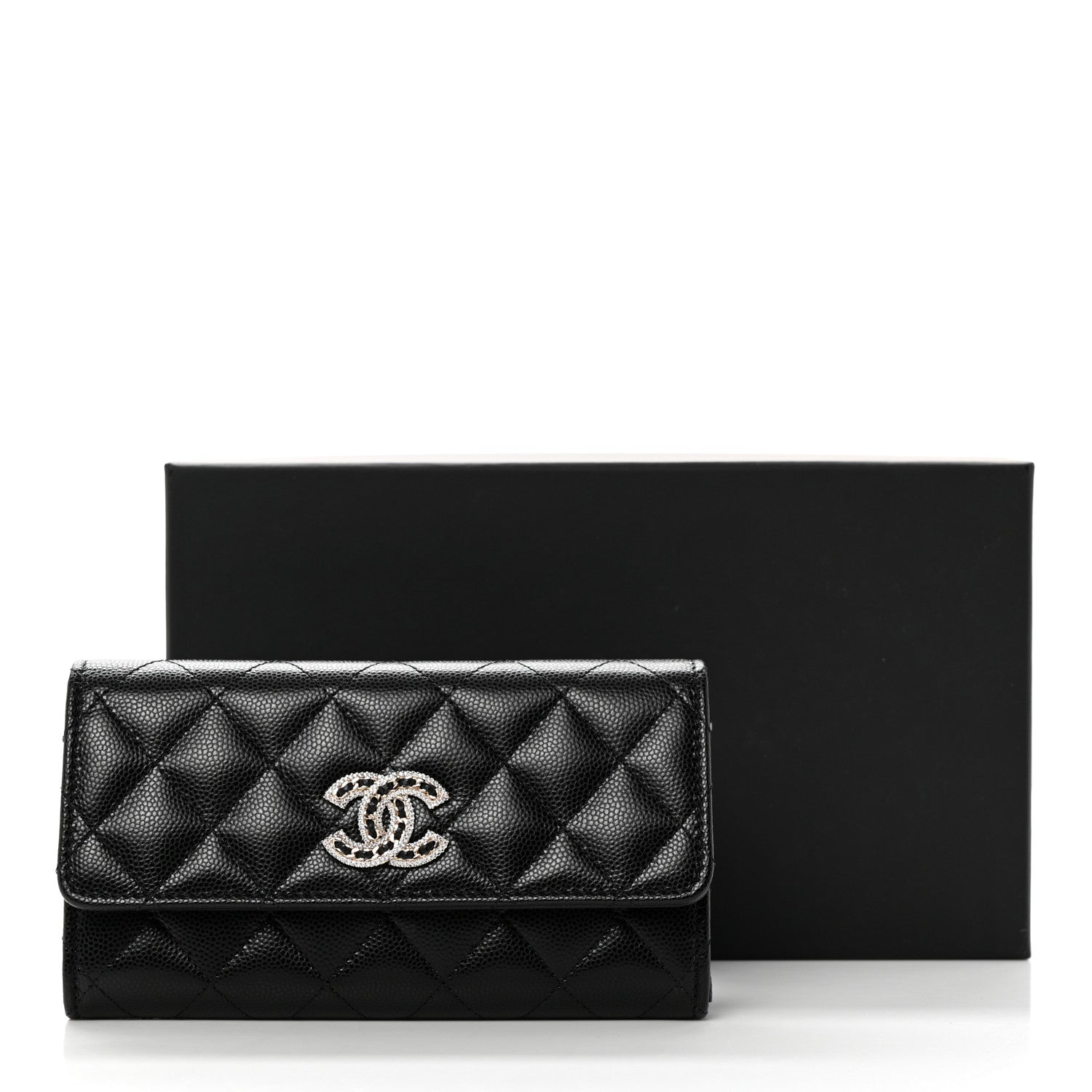 Chanel Caviar Quilted Crystal CC Large Gusset Flap Wallet Black 9 of 9