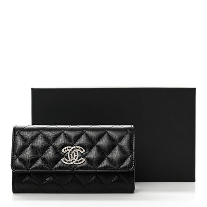 Chanel Caviar Quilted Crystal CC Large Gusset Flap Wallet Black 9 of 9
