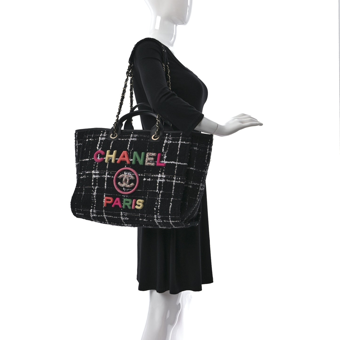 Tweed Medium Deauville Tote Black White Multicolor