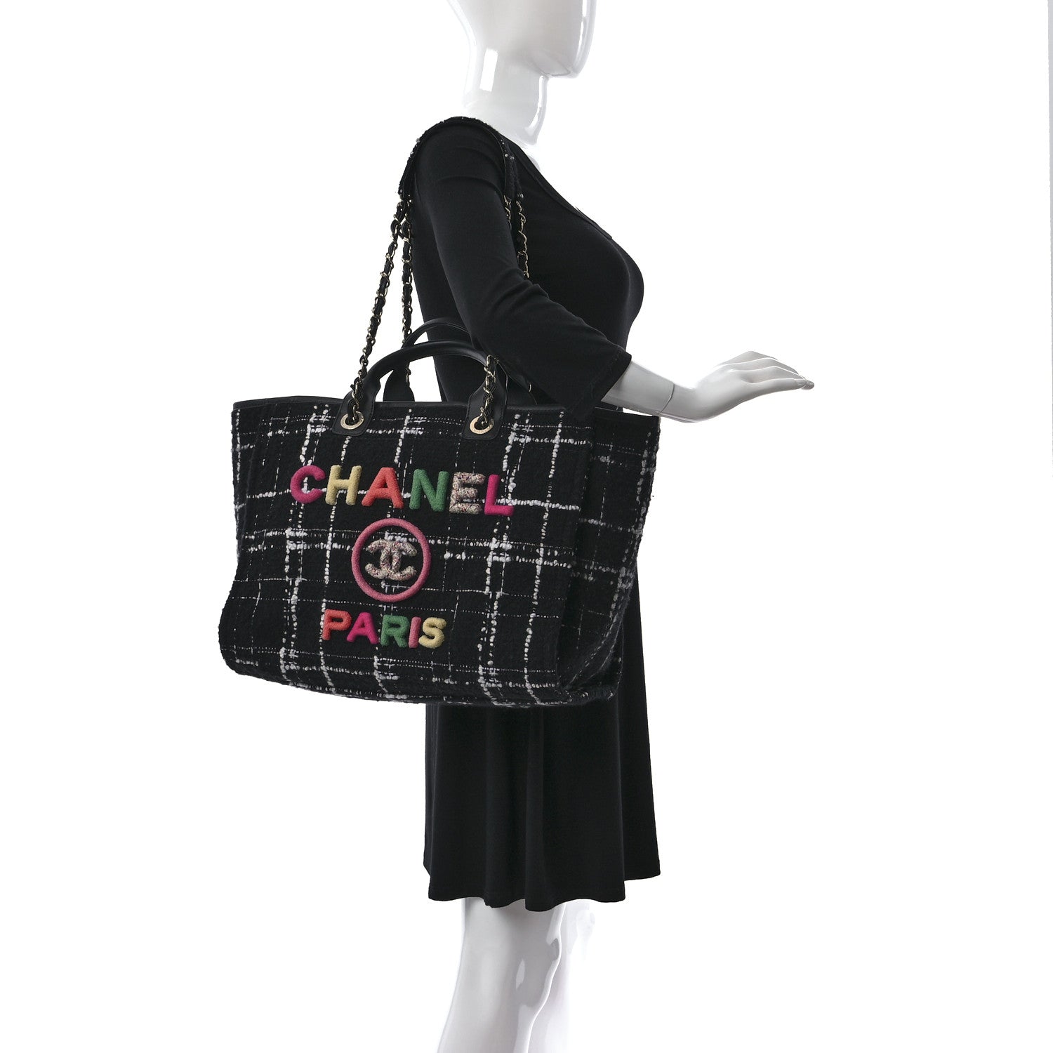 Chanel Tweed Medium Deauville Tote Black White Multicolor 2 of 10