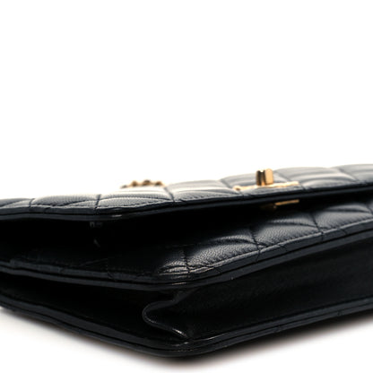 Chanel Lambskin Quilted CC Pearl Crush Wallet on Chain WOC Black 10 of 11