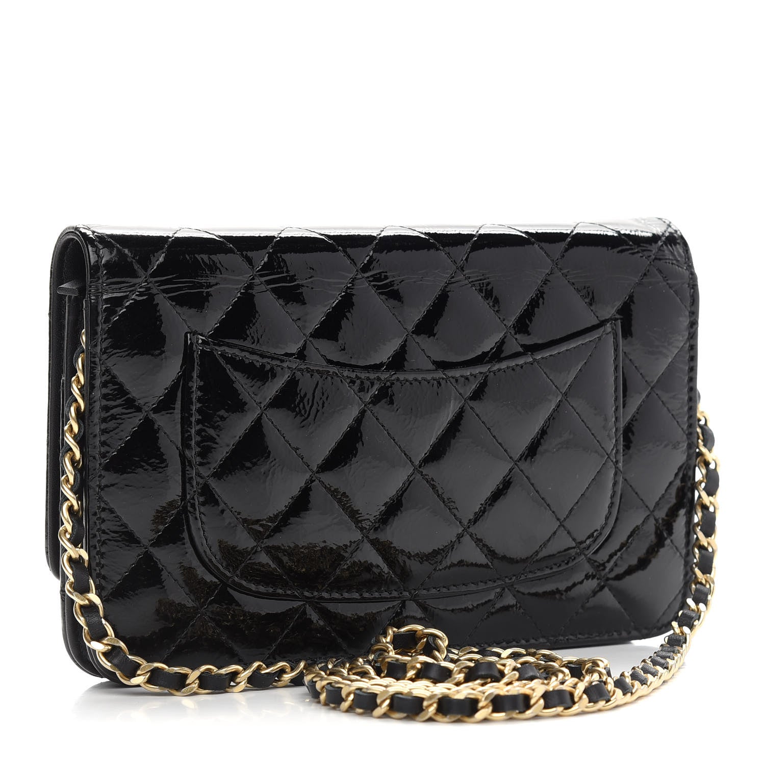 Chanel Distressed Patent Calfskin Quilted Reissue Wallet On Chain WOC Black 3 of 11