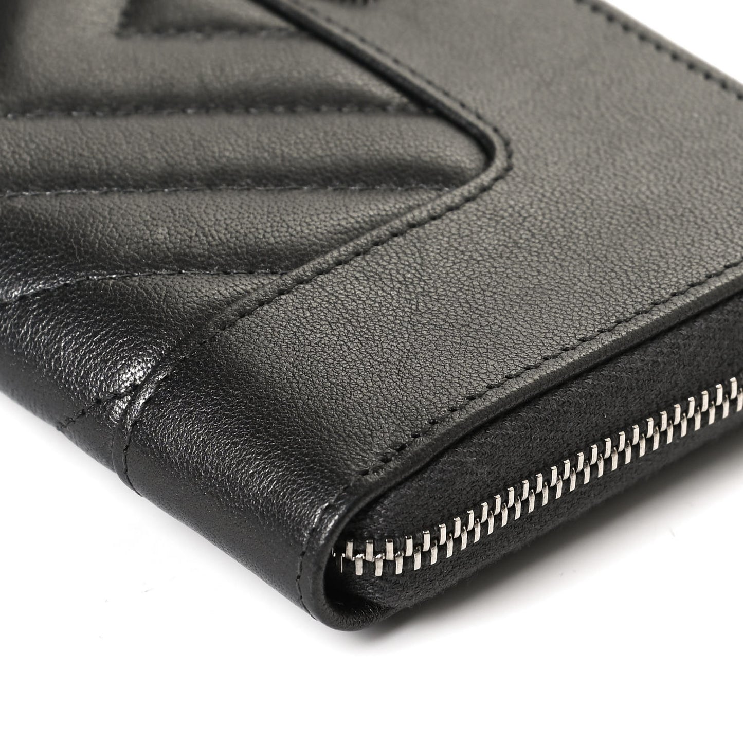 Sheepskin Chevron Quilted Mademoiselle Vintage Zip Around Wallet Grey