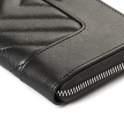 Chanel Sheepskin Chevron Quilted Mademoiselle Vintage Zip Around Wallet Grey 10 of 12