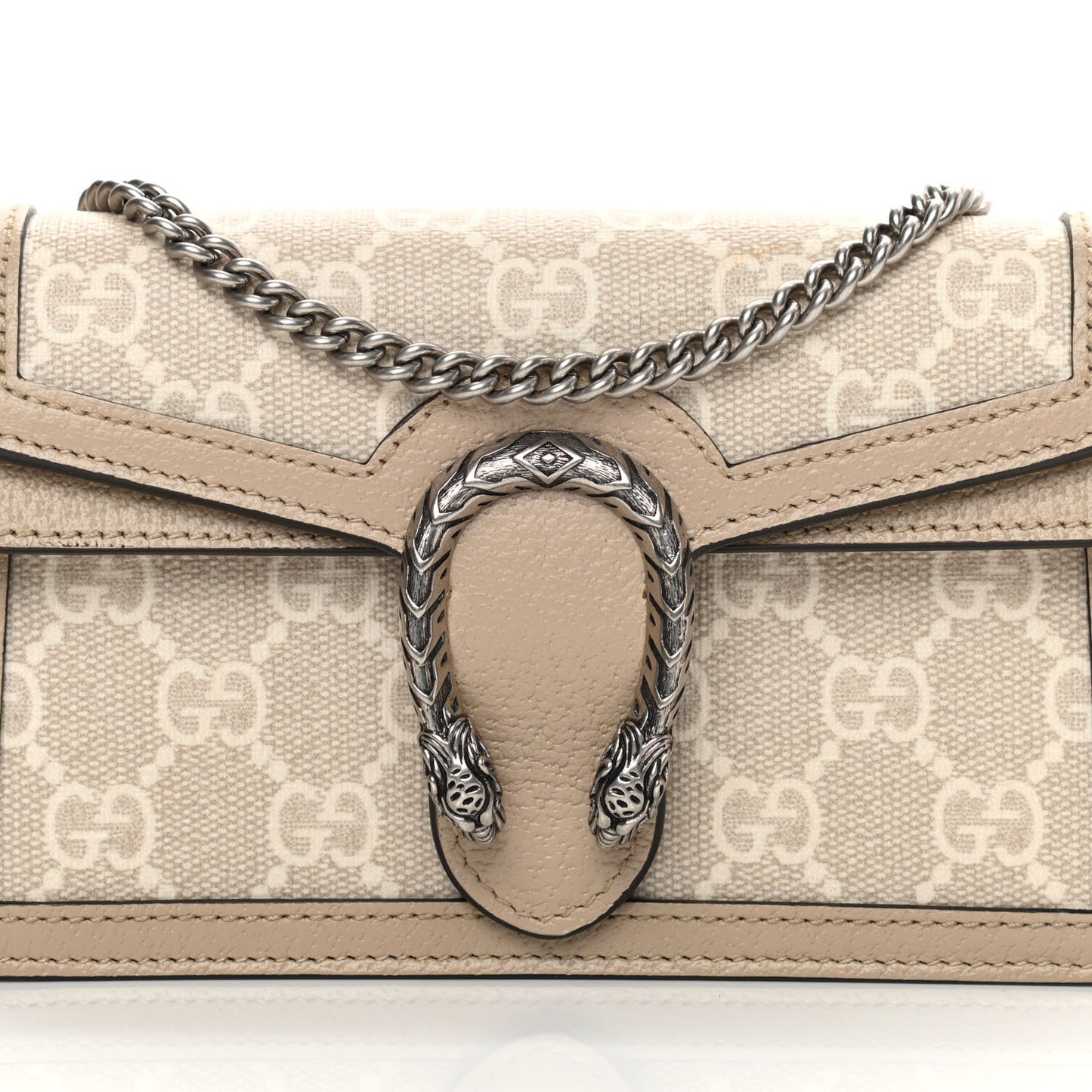 GG Supreme Monogram Textured Dollar Calfskin Super Mini Dionysus Shoulder Bag Beige Mystic White Oatmeal