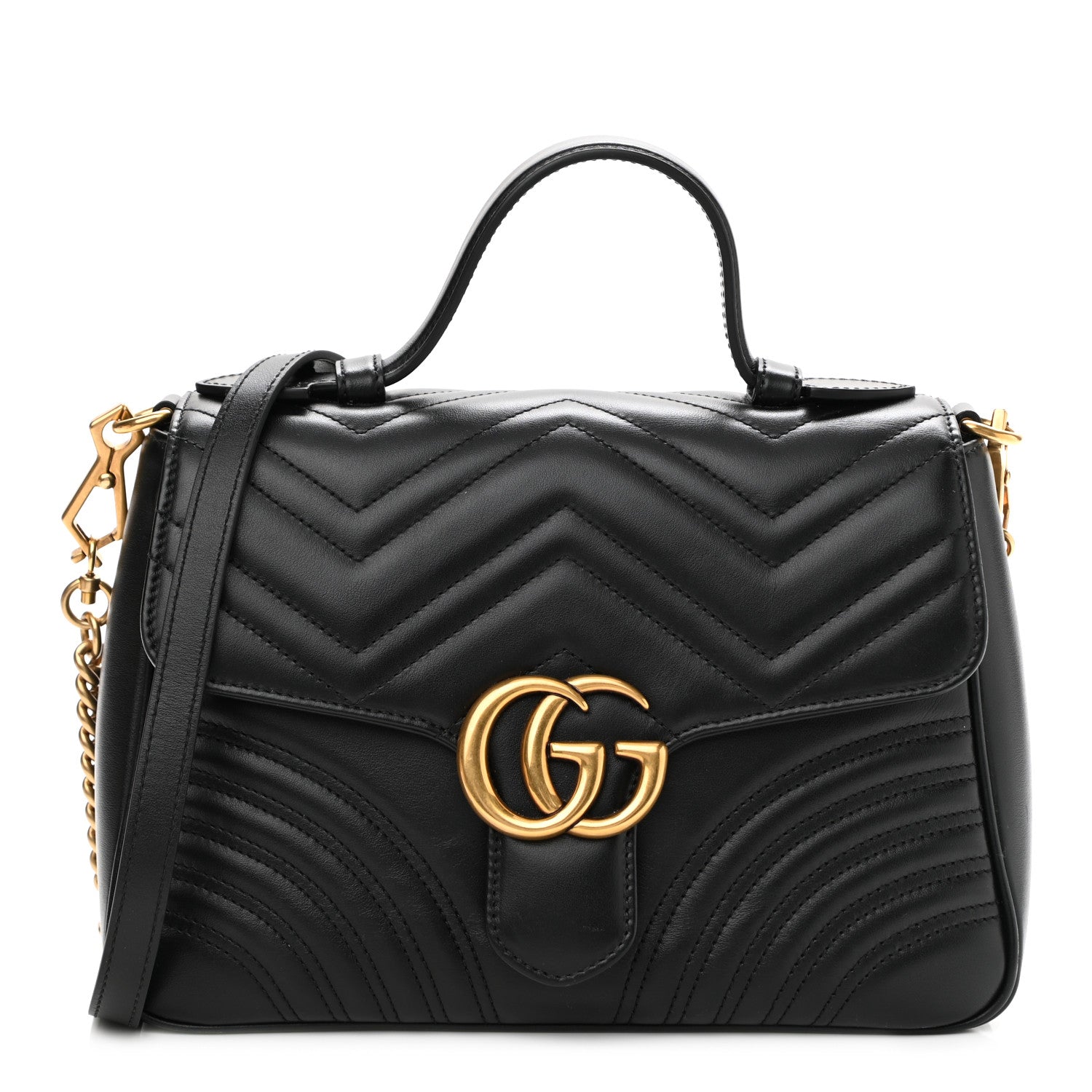 Gucci Calfskin Matelasse Small GG Marmont Top Handle Shoulder Bag Black 1 of 10