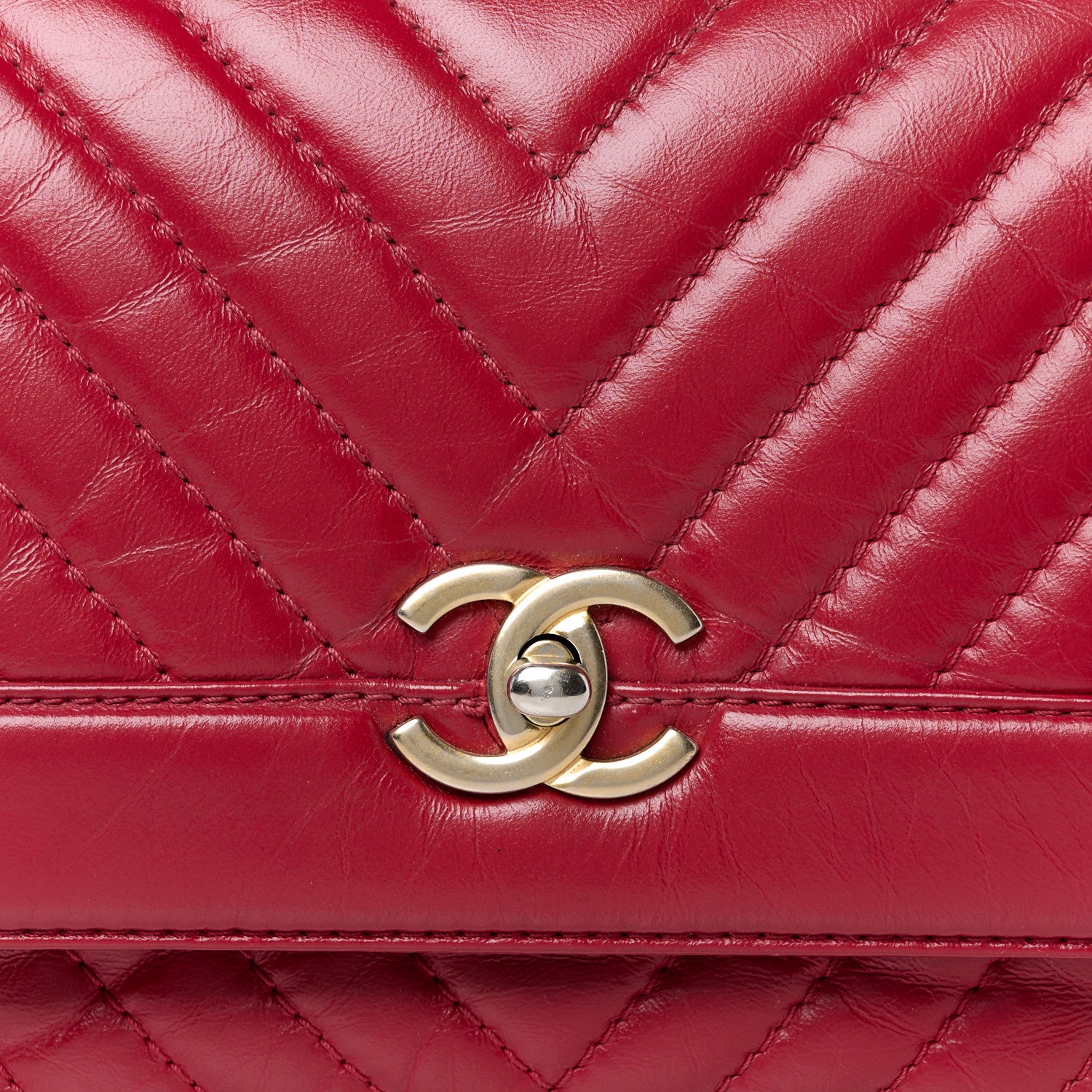 Chanel Calfskin Chevron Quilted Top Handle Flap Red 9 of 11