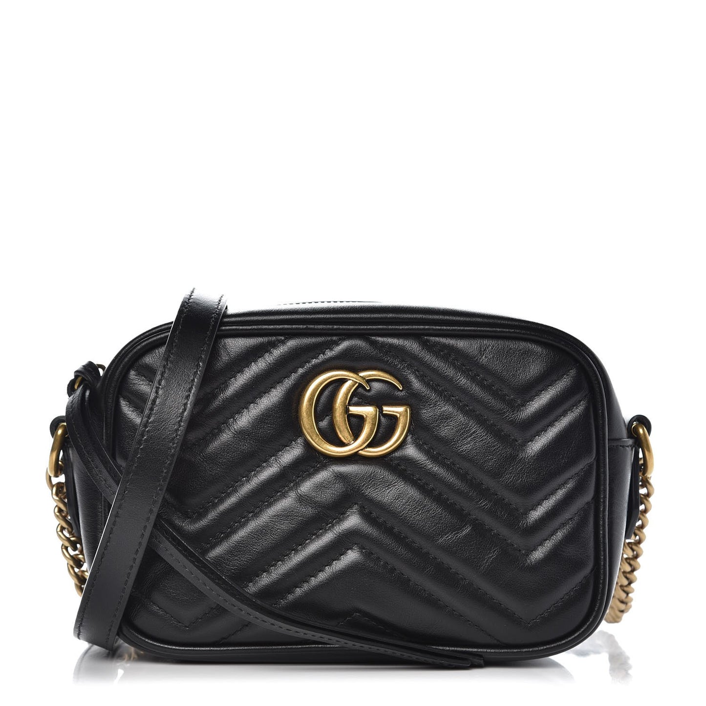 Calfskin Matelasse Mini GG Marmont Chain Shoulder Bag Black