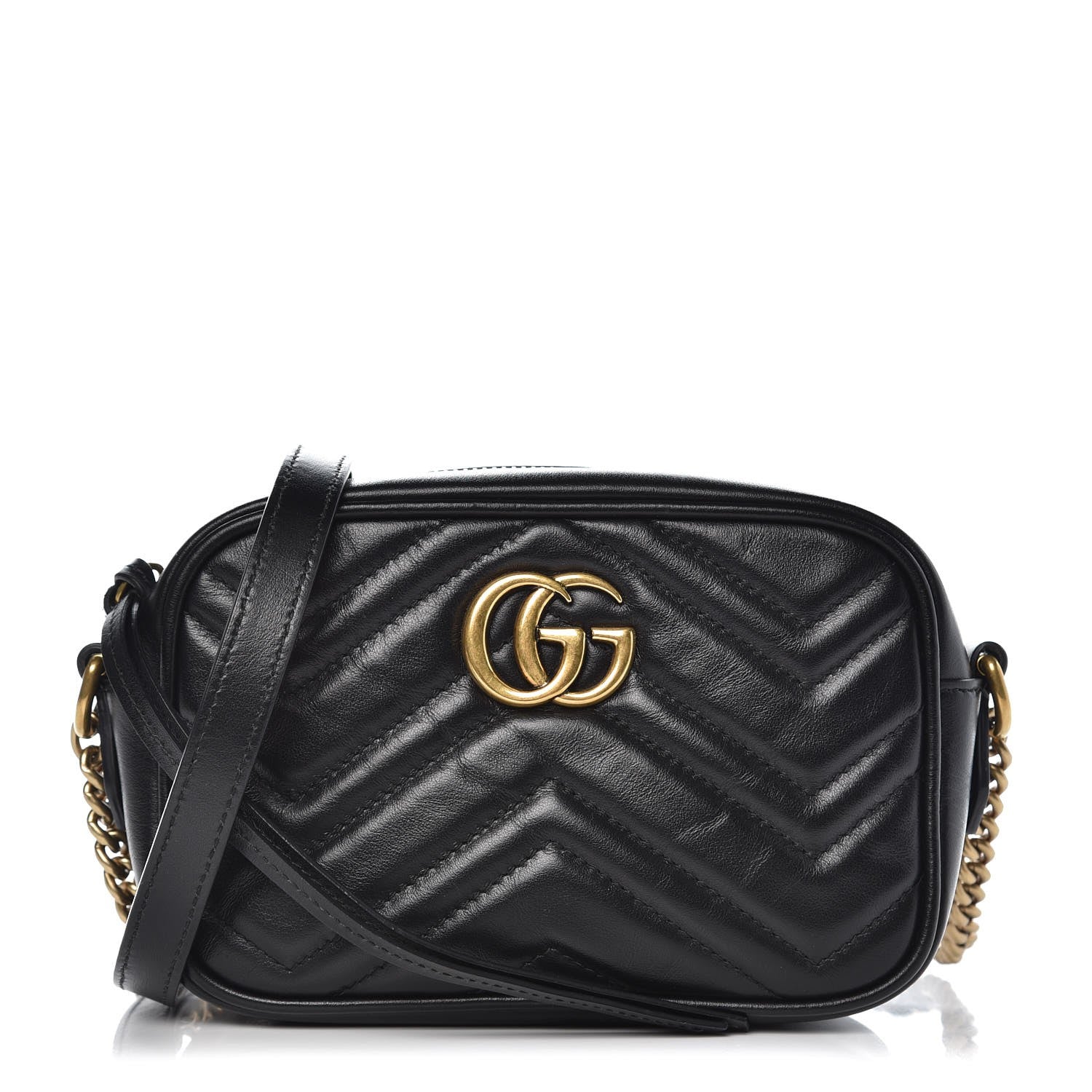 Gucci Calfskin Matelasse Mini GG Marmont Chain Shoulder Bag Black 1 of 7