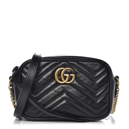Gucci Calfskin Matelasse Mini GG Marmont Chain Shoulder Bag Black 1 of 7