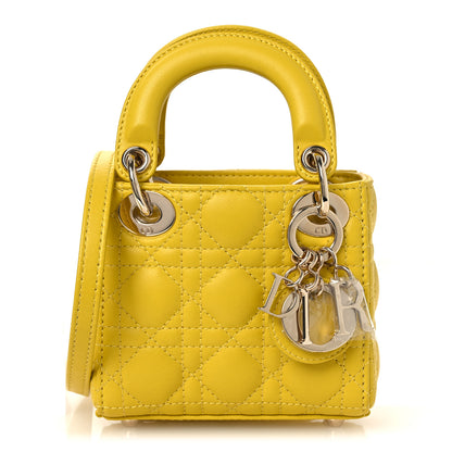 Christian Dior Lambskin Cannage Micro Lady Dior Yellow 1 of 12