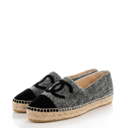 Chanel Velvet Tweed CC Espadrilles 39 Black Grey 3 of 9