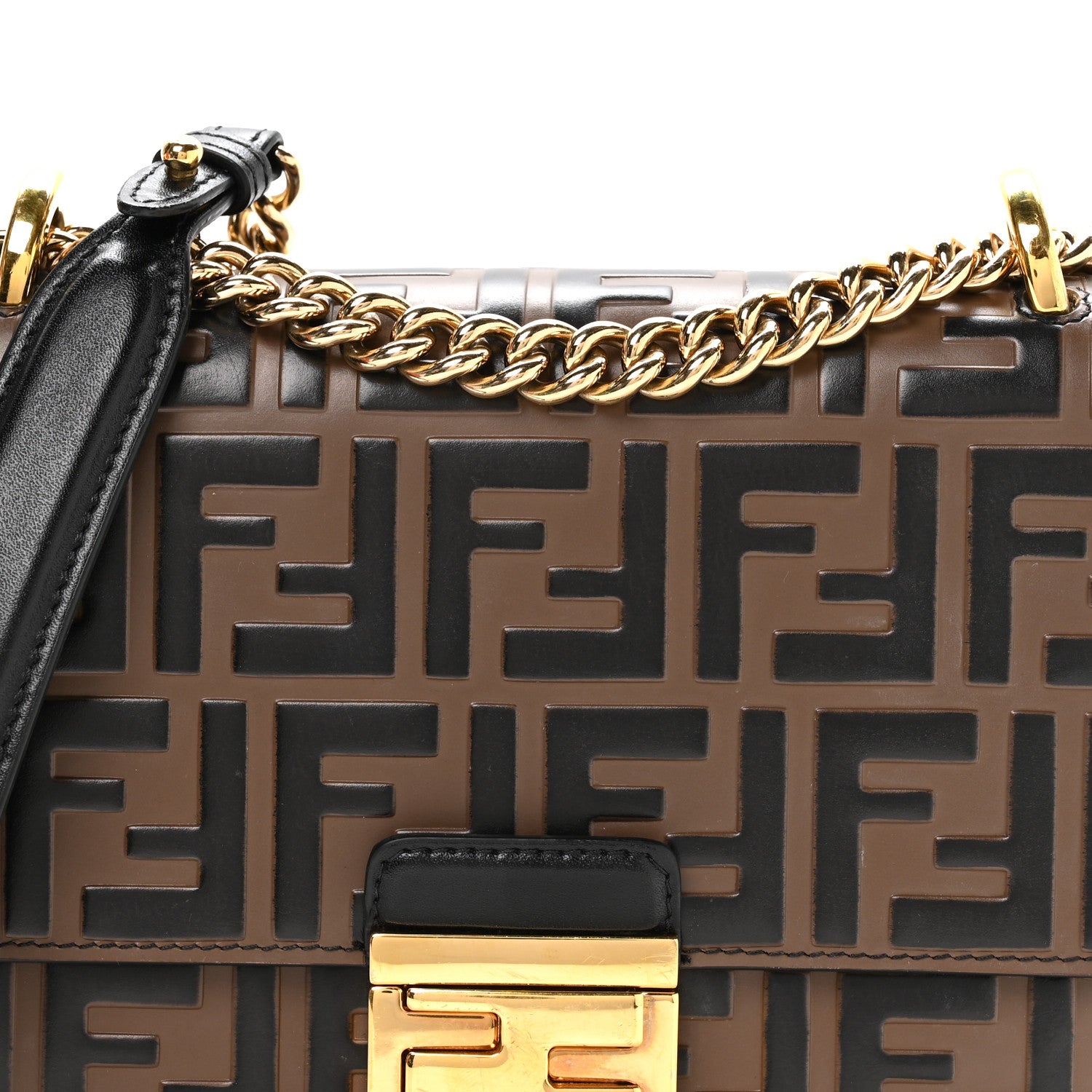 Fendi Vitello Liberty Bi-Color FF 1974 Embossed Small Kan U Shoulder Bag Maya Black 8 of 10