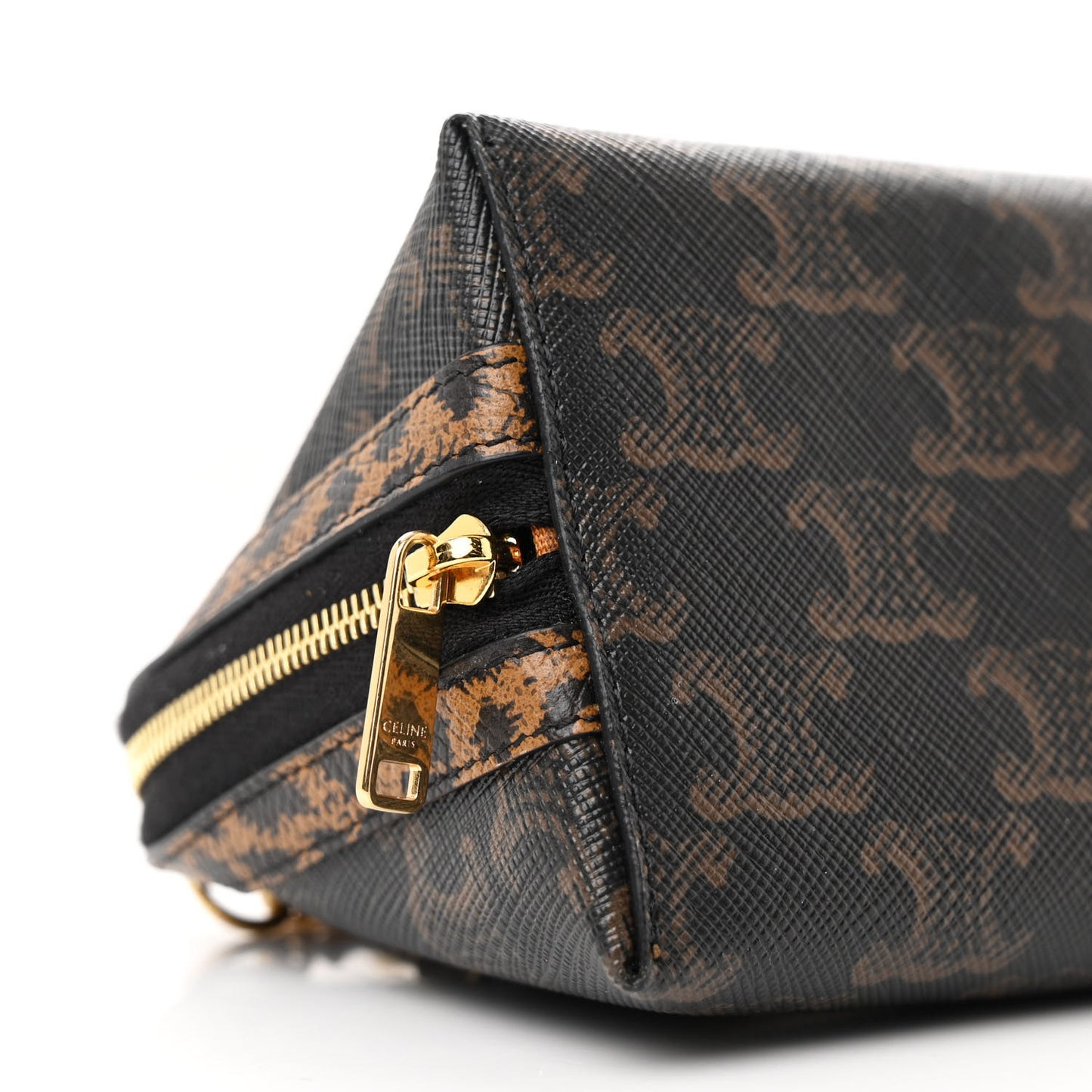 Triomphe Canvas Calfskin Leopard Print Mini Clutch on Chain Black Tan