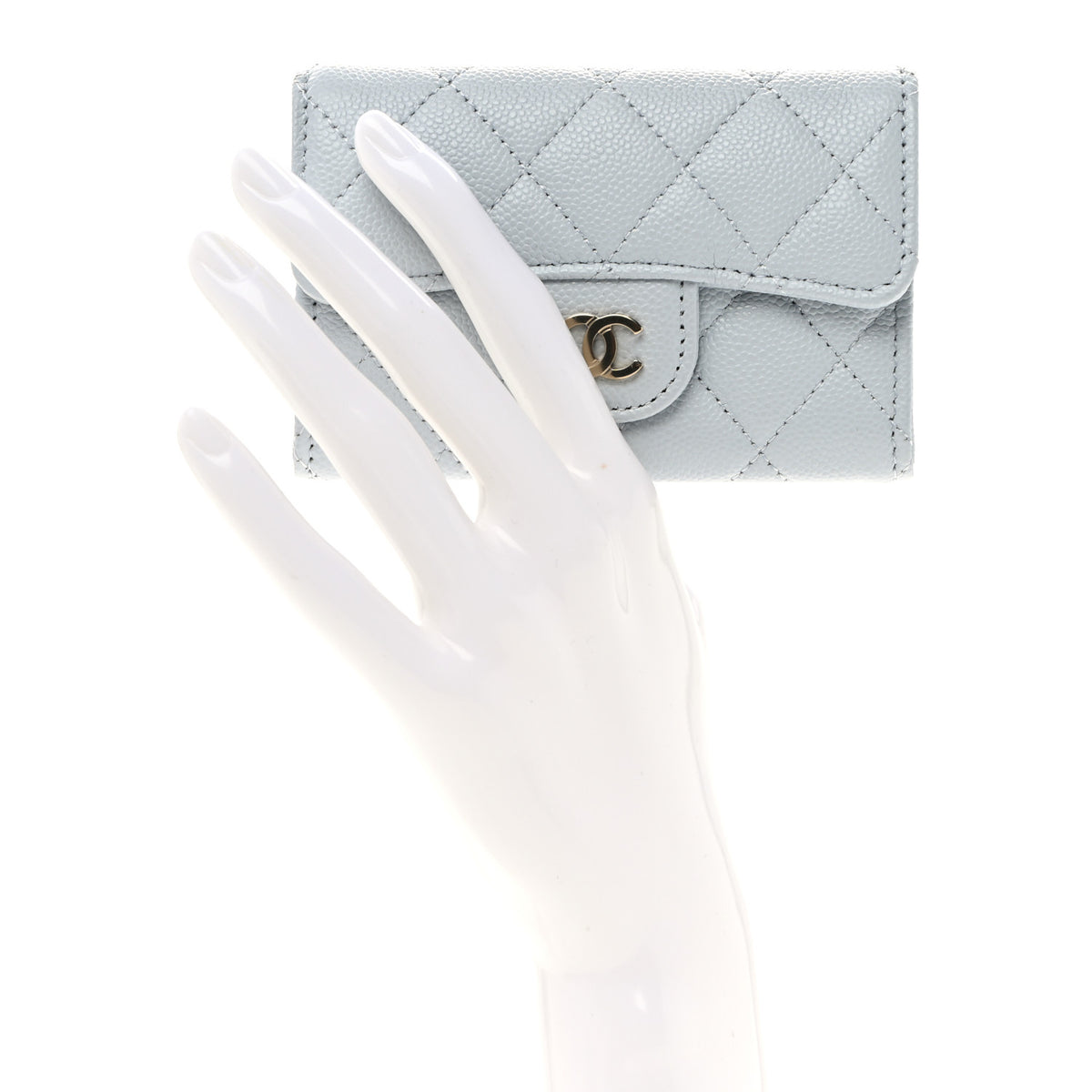 Caviar Quilted Flap Card Holder Wallet Blue