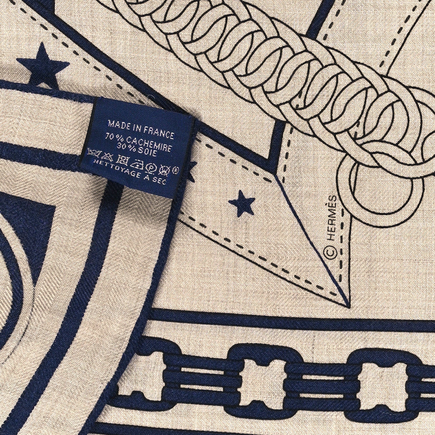 Hermes Cashmere Silk La Promenade Du Matin Shawl 140 Naturel Marine Black 3 of 3