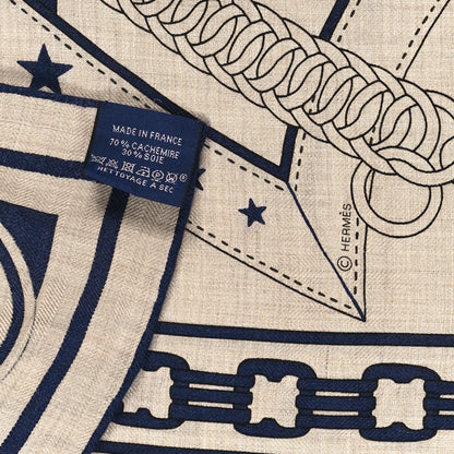 Hermes Cashmere Silk La Promenade Du Matin Shawl 140 Naturel Marine Black 3 of 3