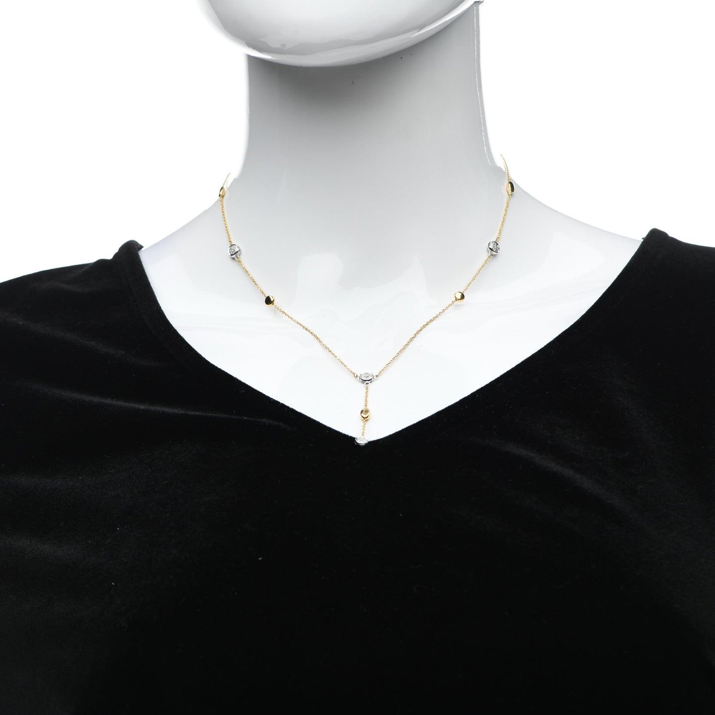 18K Yellow White Gold Diamond Station Y Drop Necklace