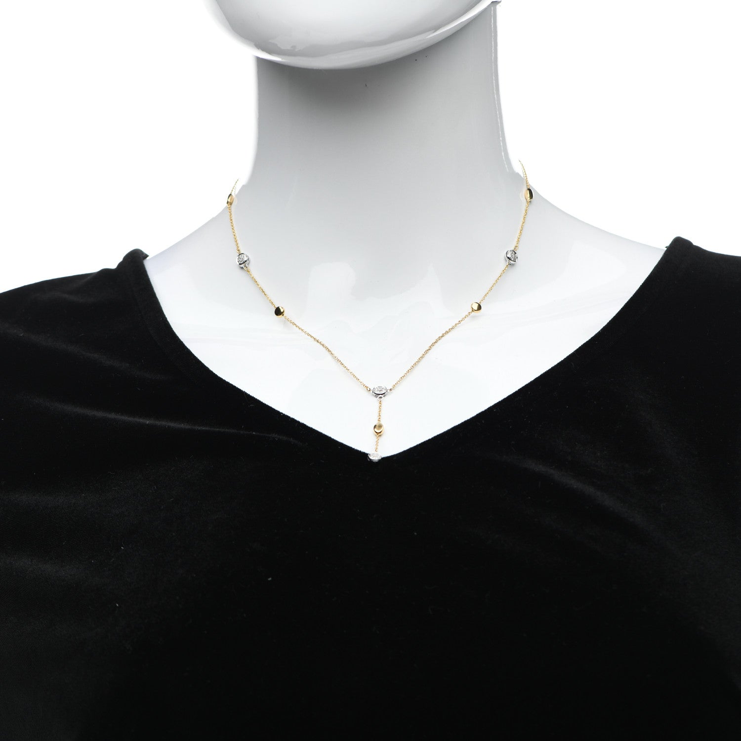 Roberto Coin 18K Yellow White Gold Diamond Station Y Drop Necklace 2 of 6