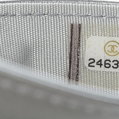 Chanel Metallic Lambskin Crystal Camellia Embossed Card Holder Silver 10 of 11