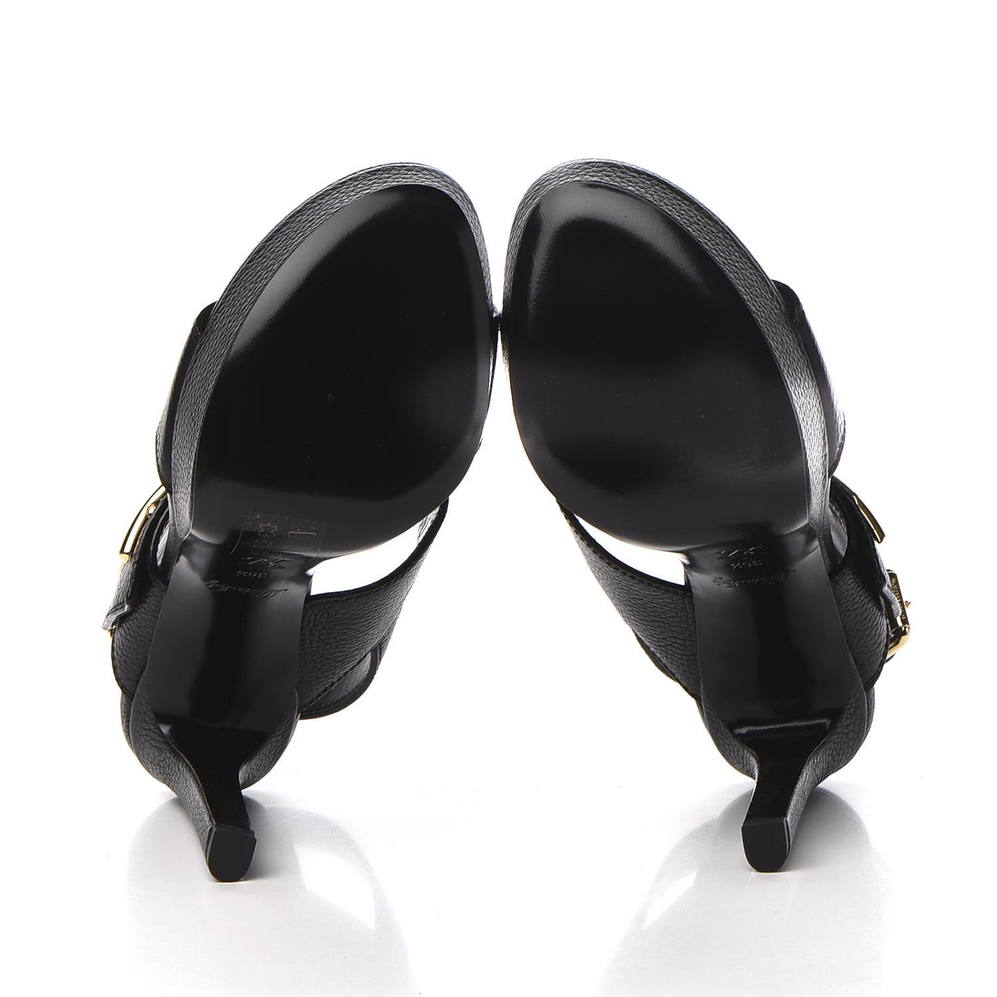 Grained Calfskin Horizon Platform Sandals 35.5 Black