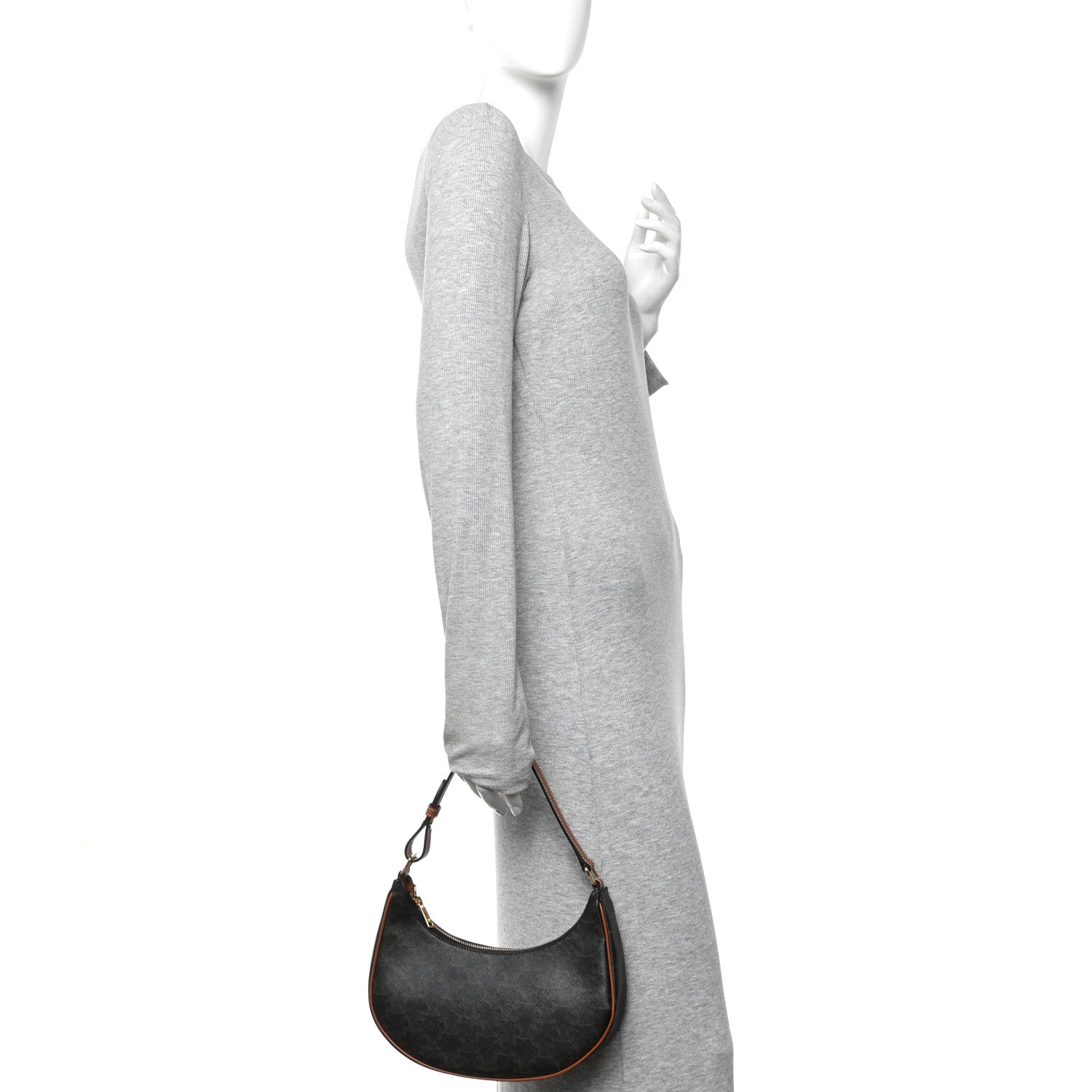 Celine Triomphe Canvas Calfskin Ava Shoulder Bag Tan 2 of 10