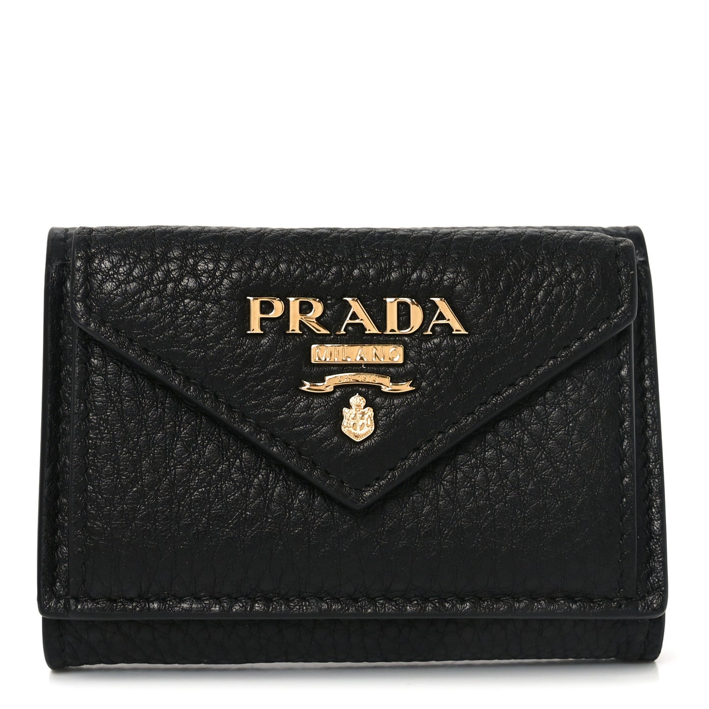 Vitello Grain Small Tri-Fold Wallet Black