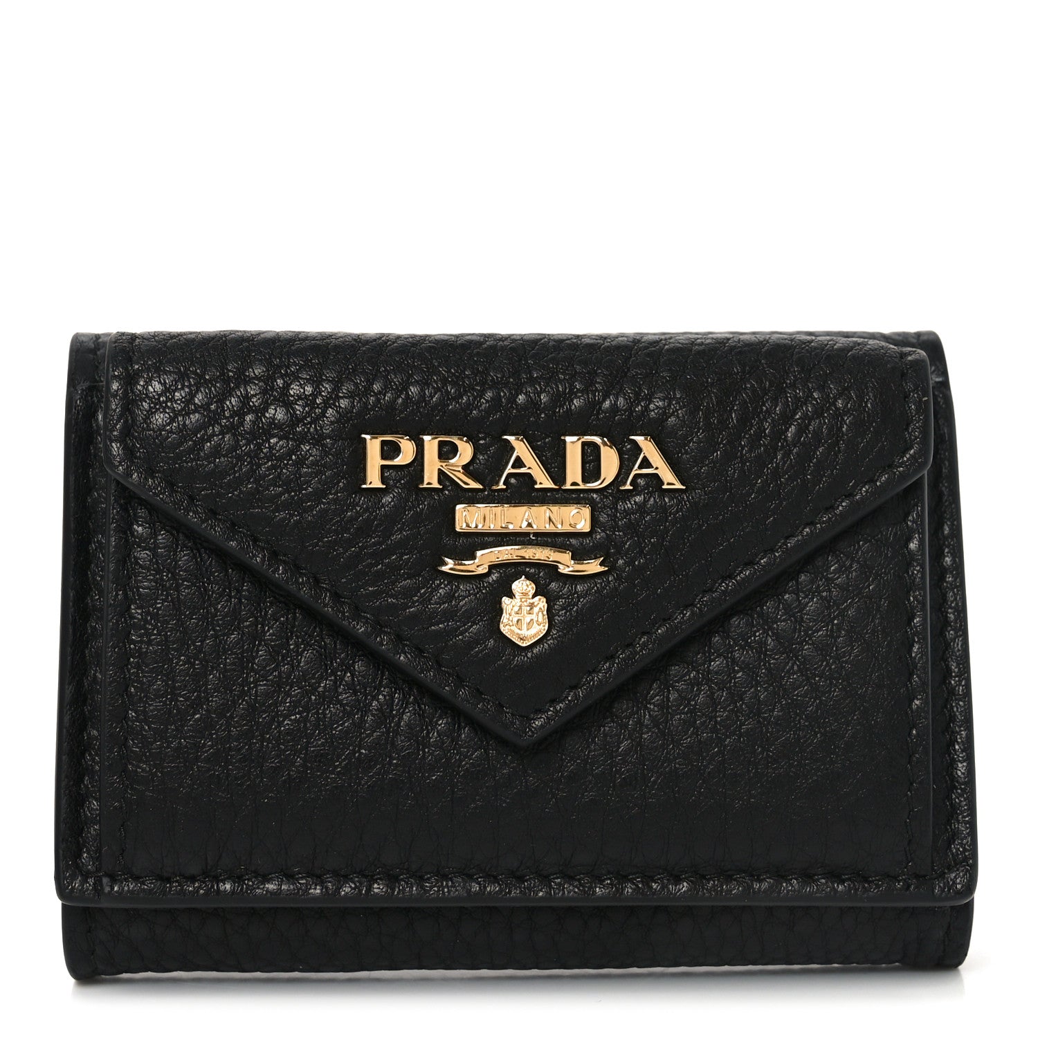 Prada Vitello Grain Small Tri-Fold Wallet Black 1 of 7